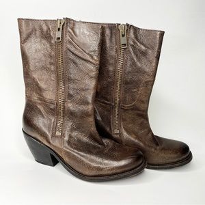 Dolce Vita Evelyn Ankle Boot Double Zip Booties Brown Genuine Leather Size 8.5